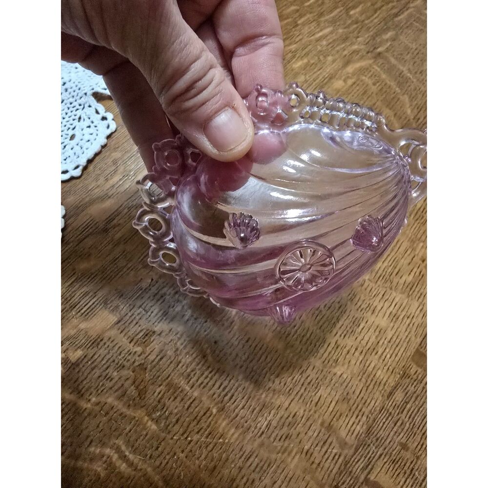 Transparent Pink Fenton 95th Ann Glass Shell Footed Trinket Dish Easter Egg Dish